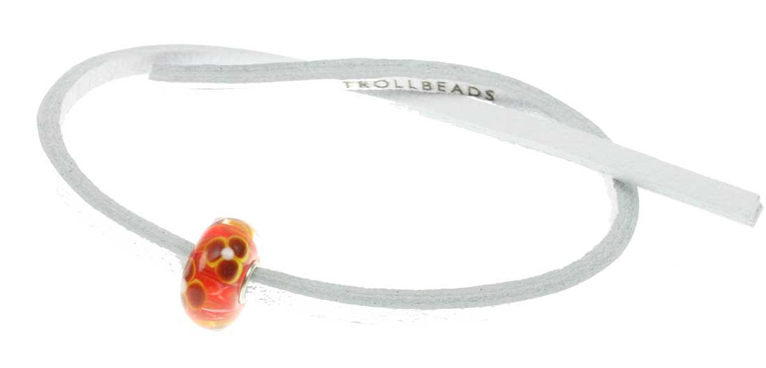 Trollbeads Single  Lederband weiß + Glas Bead